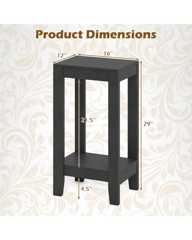 2-Tier Nightstand End Side Wooden Legs Table for Bedroom-Black - Black - End & Side Tables
