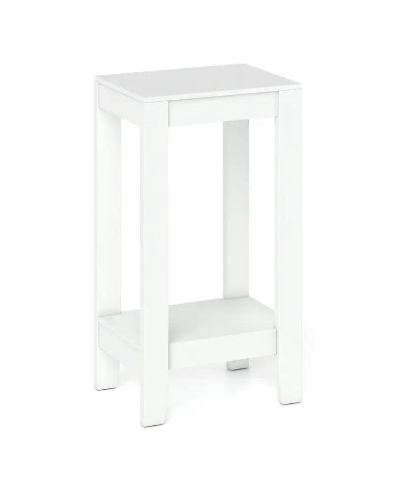 2-Tier Nightstand End Side Wooden Legs Table for Bedroom-White - White - End & Side Tables