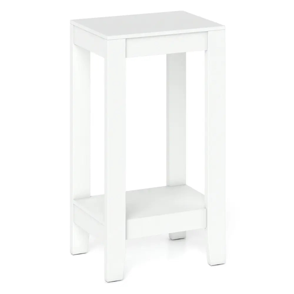 2-Tier Nightstand End Side Wooden Legs Table for Bedroom-White - White - End & Side Tables