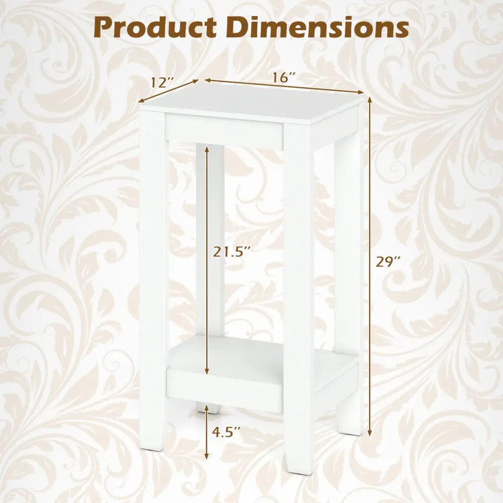 2-Tier Nightstand End Side Wooden Legs Table for Bedroom-White - White - End & Side Tables