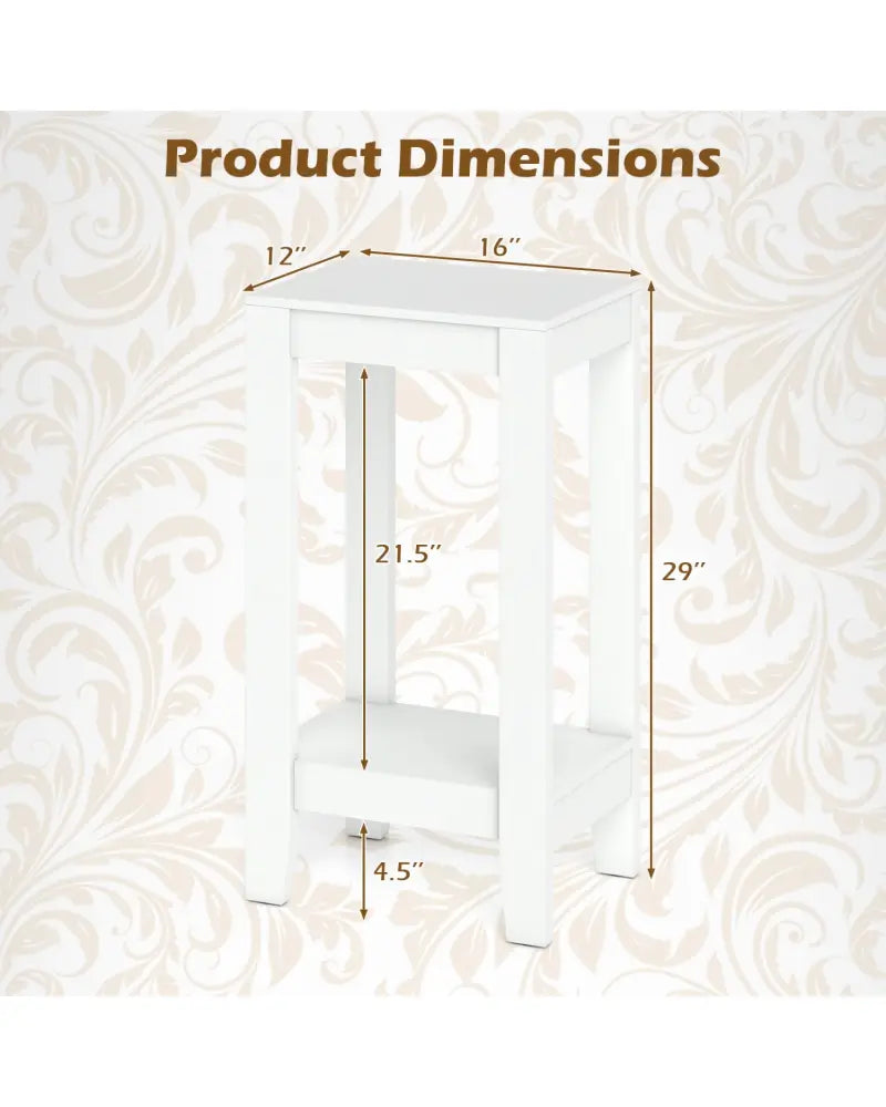 2-Tier Nightstand End Side Wooden Legs Table for Bedroom-White - White - End & Side Tables