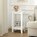 2-Tier Nightstand End Side Wooden Legs Table for Bedroom-White - White - End & Side Tables