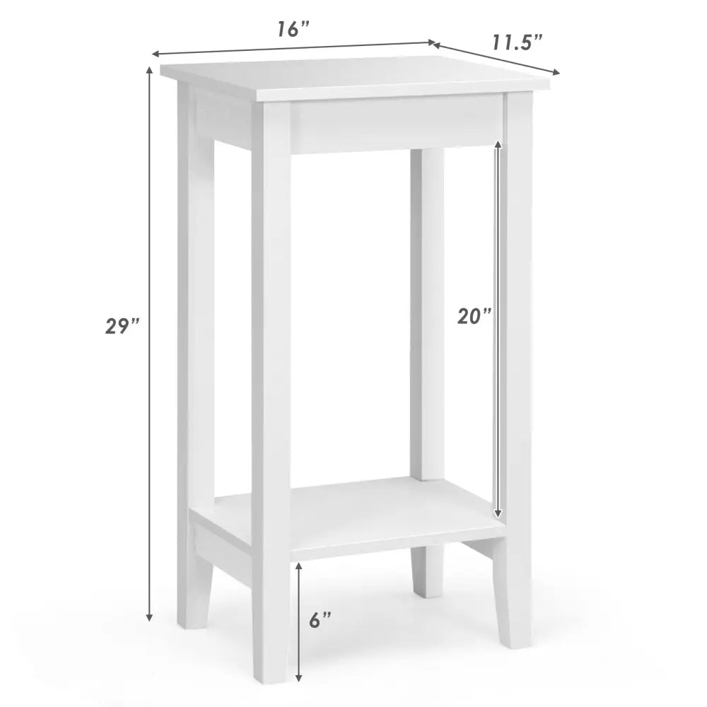 2-Tier Nightstand End Side Wooden Legs Table for Bedroom-White Costway