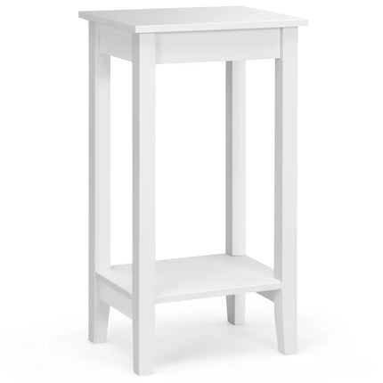 2-Tier Nightstand End Side Wooden Legs Table for Bedroom-White Costway