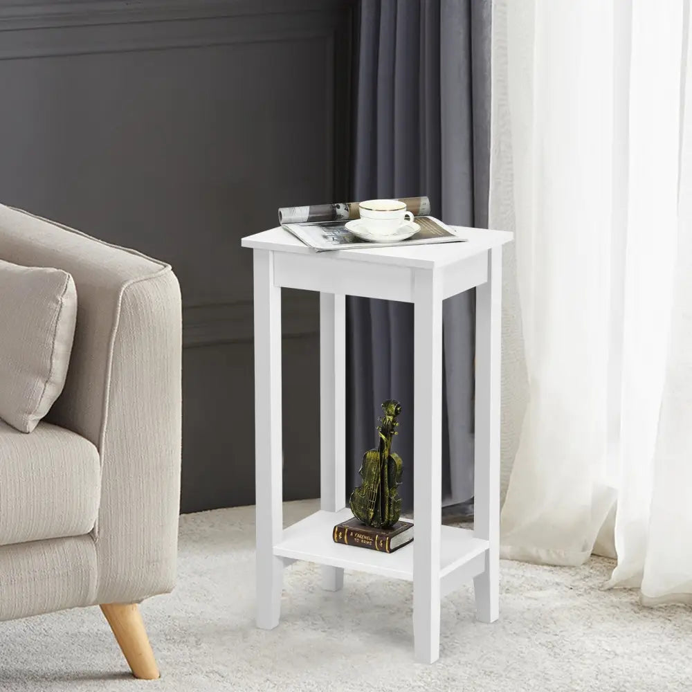 2-Tier Nightstand End Side Wooden Legs Table for Bedroom-White Costway