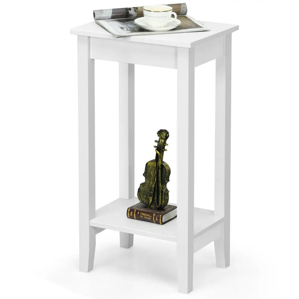 2-Tier Nightstand End Side Wooden Legs Table for Bedroom-White Costway