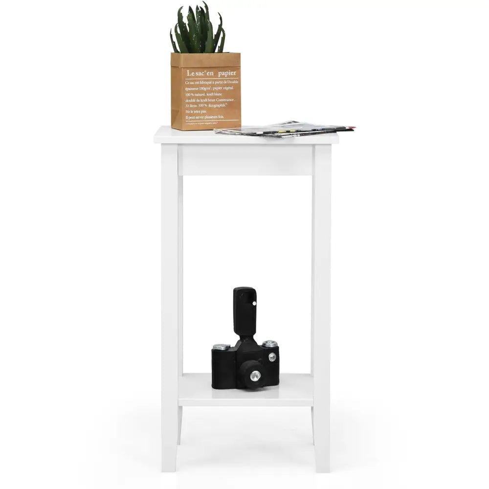 2-Tier Nightstand End Side Wooden Legs Table for Bedroom-White Costway