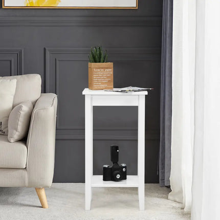 2-Tier Nightstand End Side Wooden Legs Table for Bedroom-White Costway