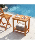 2-Tier Outdoor Acacia Wood Side Table with Slatted Tabletop and Storage Shelf - Patio Coffee Tables