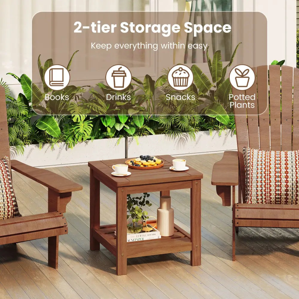 2-Tier Outdoor Side Table with Storage Shelf for Patio - Natural - Patio Coffee Tables