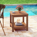 2-Tier Outdoor Side Table with Storage Shelf for Patio - Natural - Patio Coffee Tables