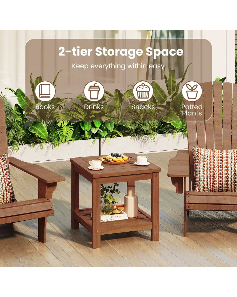 2-Tier Outdoor Side Table with Storage Shelf for Patio - Natural - Patio Coffee Tables