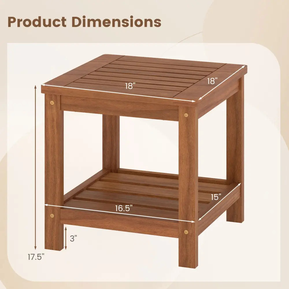 2-Tier Outdoor Side Table with Storage Shelf for Patio - Natural - Patio Coffee Tables
