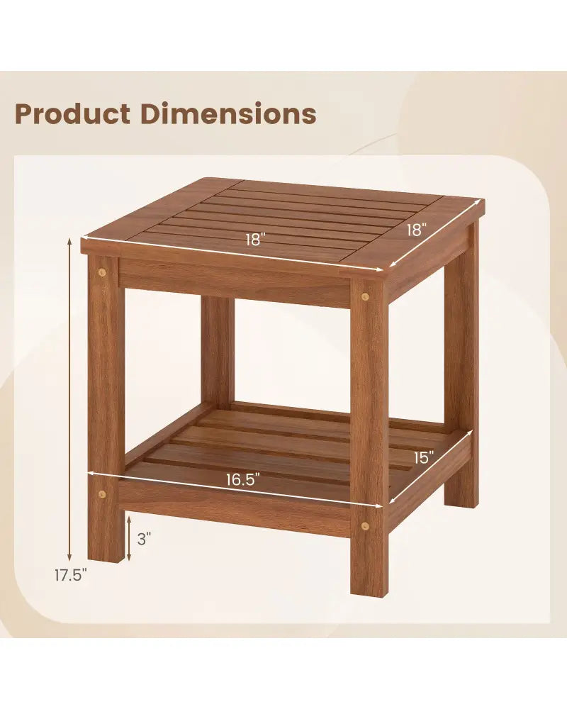2-Tier Outdoor Side Table with Storage Shelf for Patio - Natural - Patio Coffee Tables