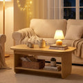 2-Tier Oval Coffee Table for Living Room Mid Century Center Table with Bottom Storage Shelf-Natural - Natural - Coffee