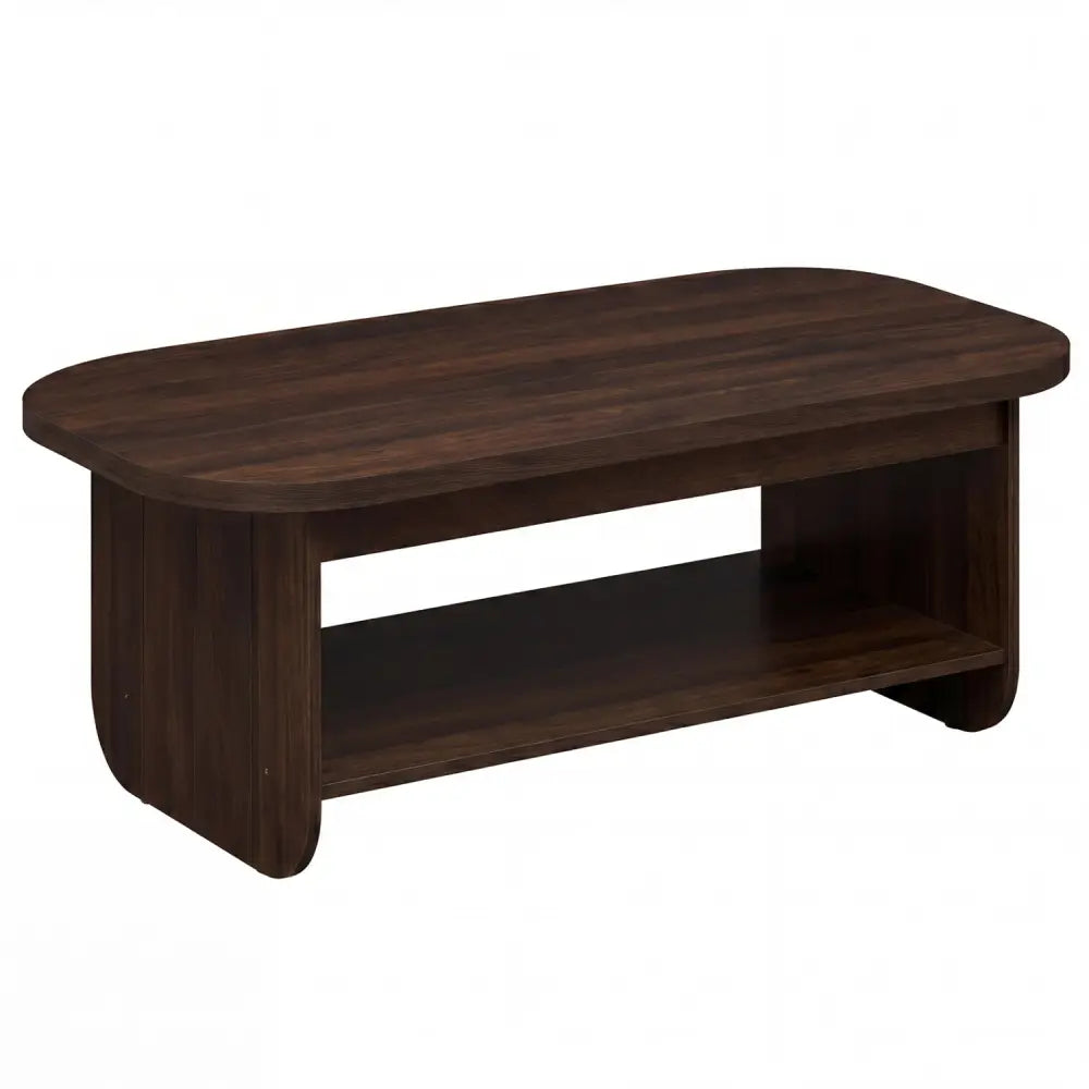 2-Tier Oval Coffee Table for Living Room Mid Century Center Table with Bottom Storage Shelf-Walnut - Walnut - Coffee