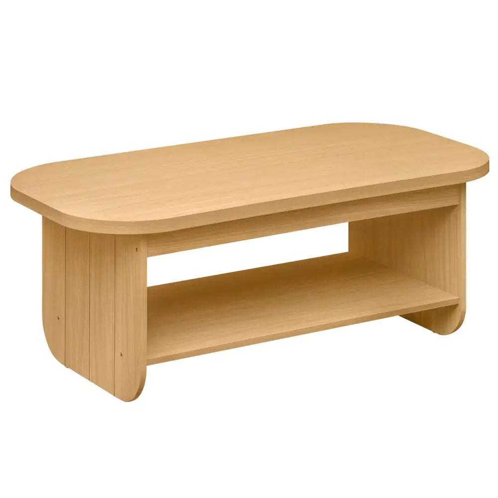 2-Tier Oval Coffee Table for Living Room Mid Century Center Table with Bottom Storage Shelf-Natural - Natural - Coffee