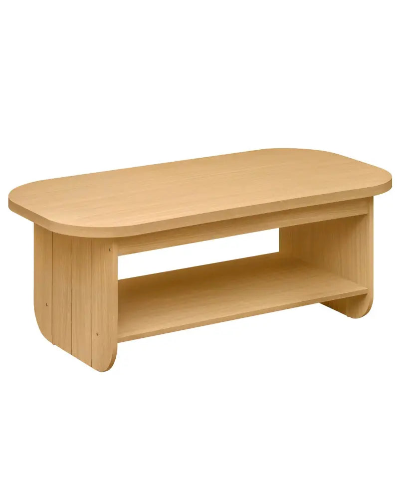 2-Tier Oval Coffee Table for Living Room Mid Century Center Table with Bottom Storage Shelf-Natural - Natural - Coffee