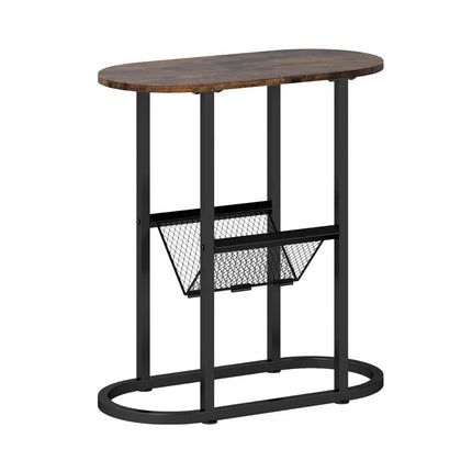 2-Tier Oval Narrow Bedside End Table-Rustic Brown Costway