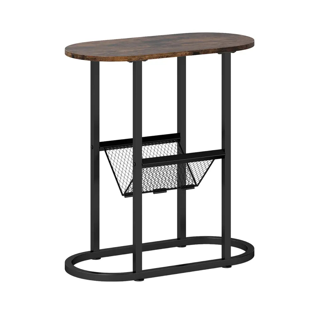 2-Tier Oval Narrow Bedside End Table-Rustic Brown - Rustic Brown - End & Side Tables