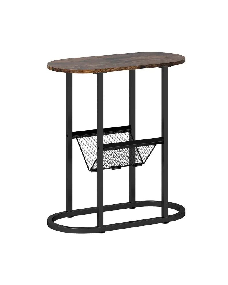 2-Tier Oval Narrow Bedside End Table-Rustic Brown - Rustic Brown - End & Side Tables
