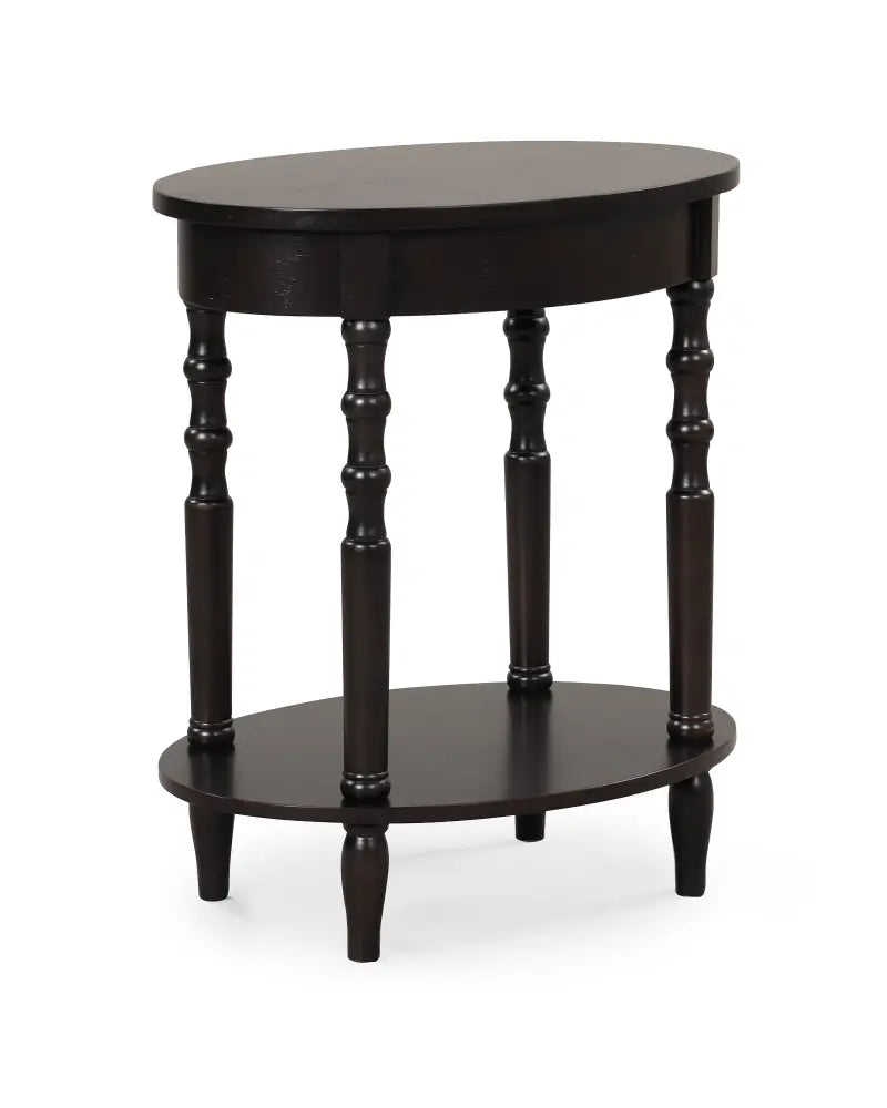 2-Tier Oval Side Table with Storage Shelf and Solid Wood Legs-Espresso - Espresso - End & Side Tables