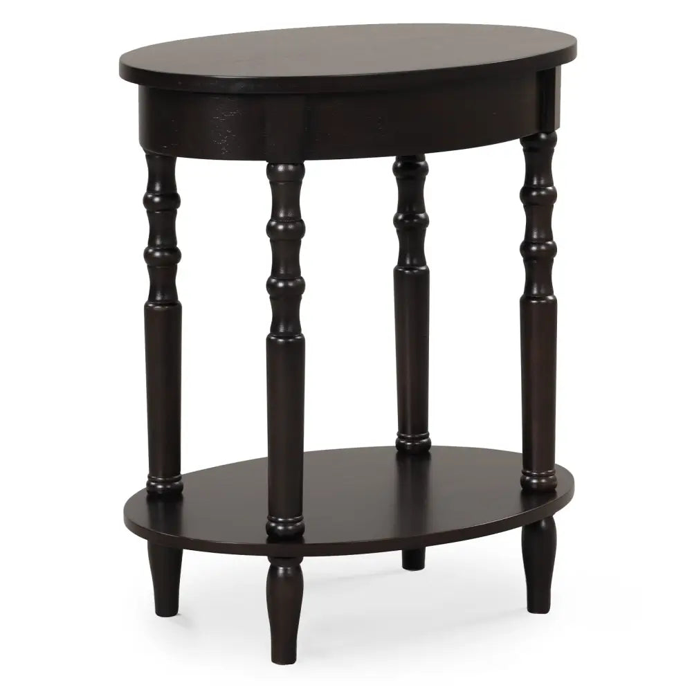 2-Tier Oval Side Table with Storage Shelf and Solid Wood Legs-Espresso - Espresso - End & Side Tables