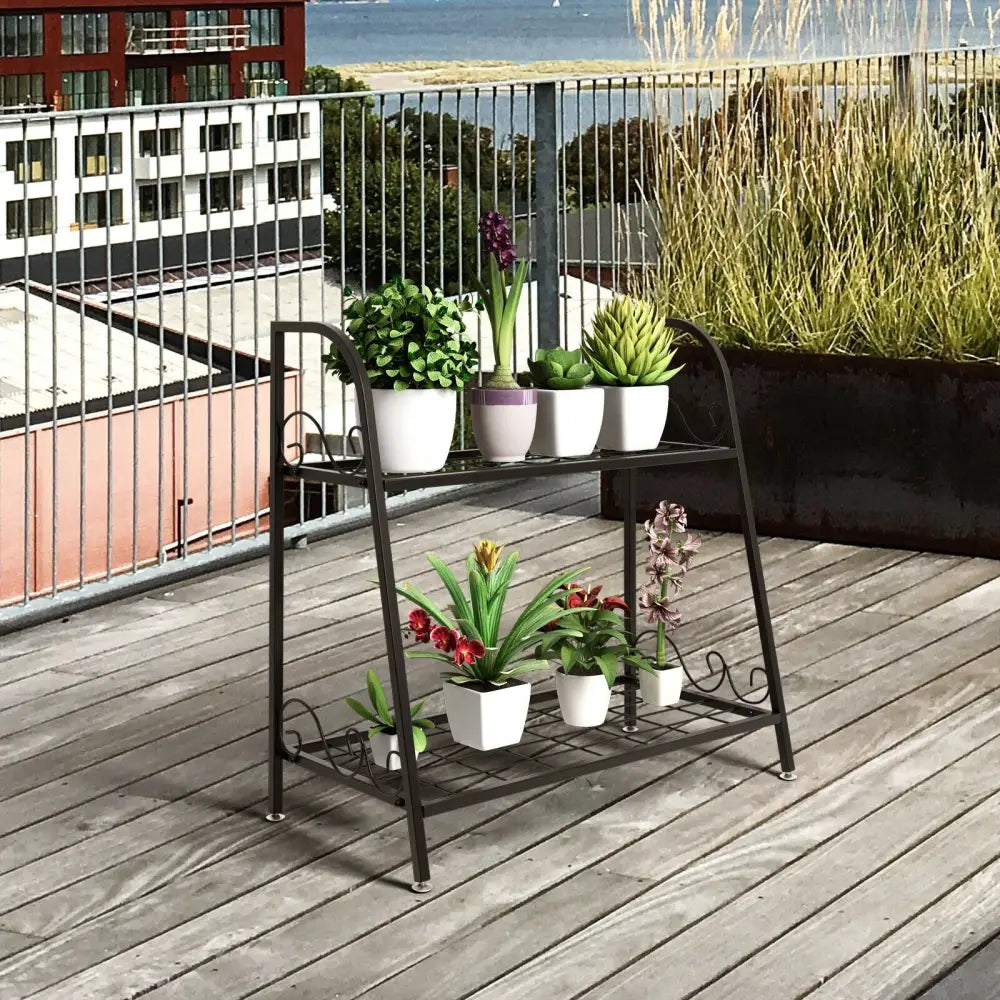 2-tier Patio Metal Plant Stand - Plant Stands