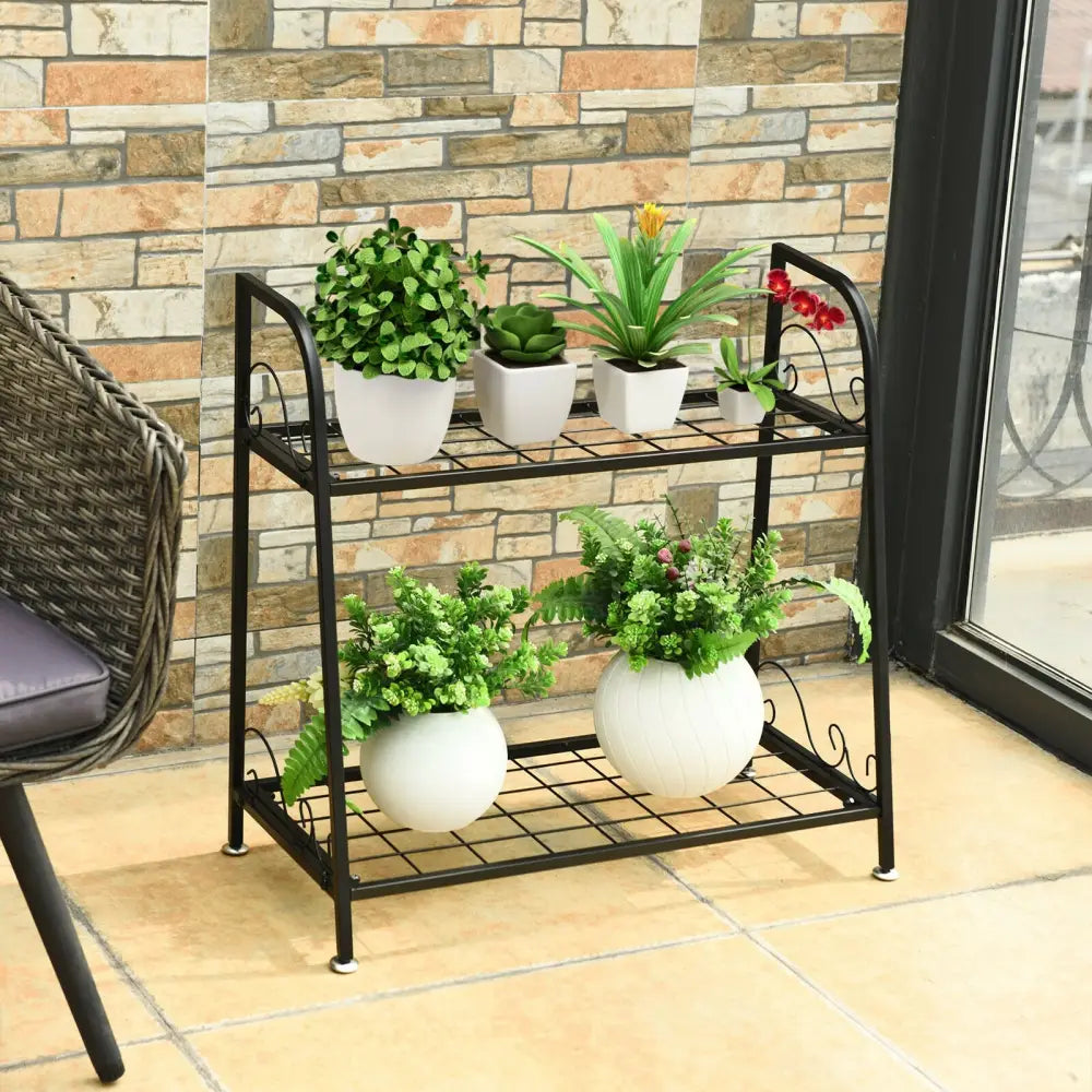 2-tier Patio Metal Plant Stand - Plant Stands