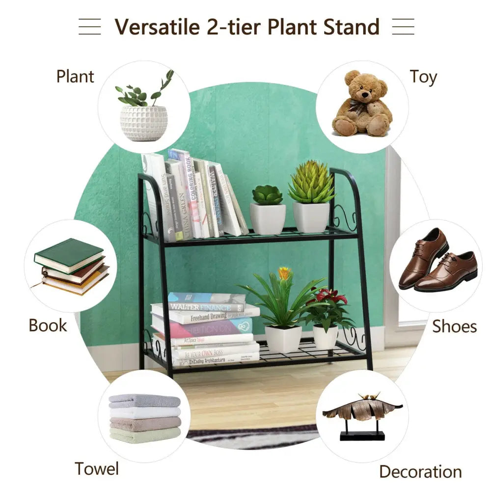 2-tier Patio Metal Plant Stand - Plant Stands