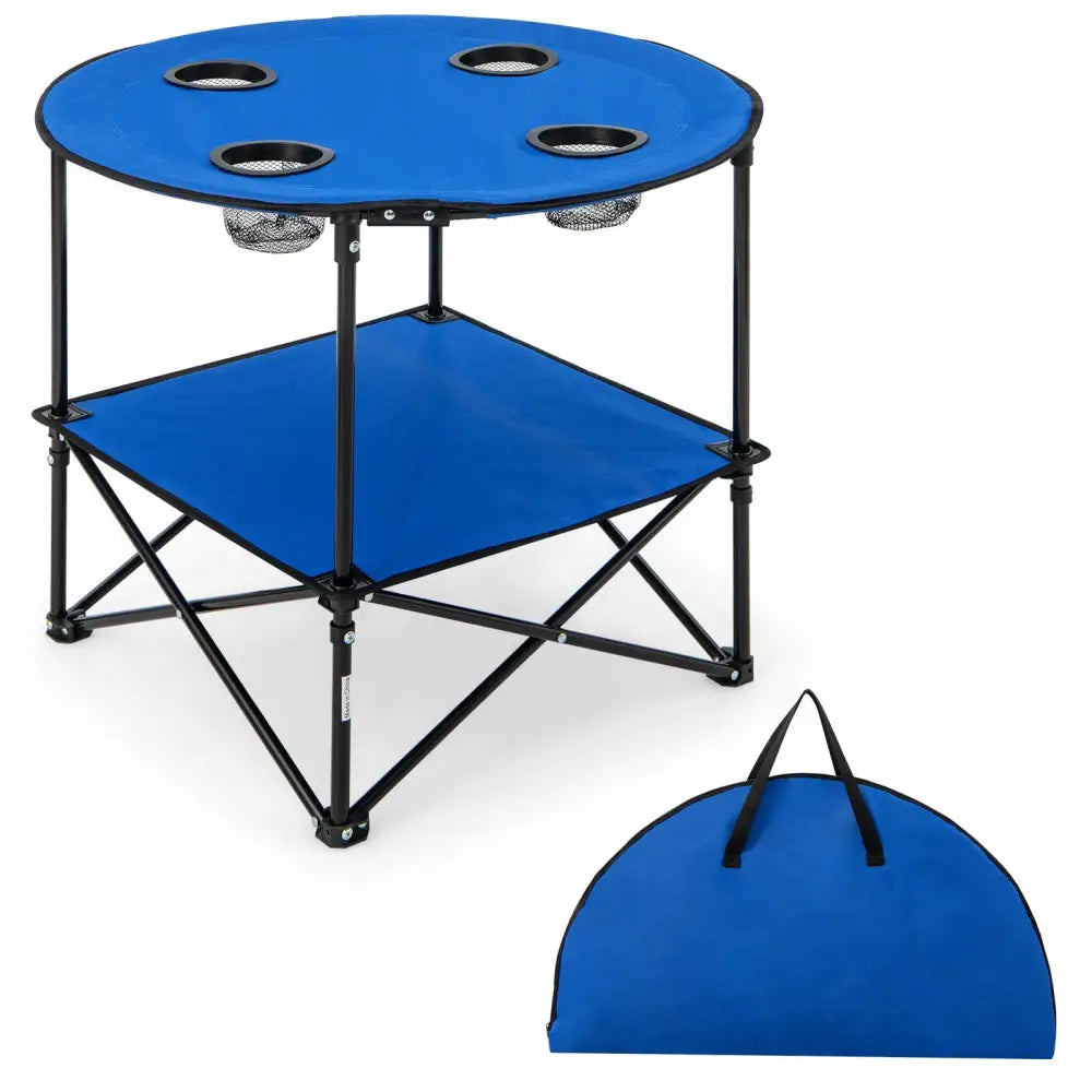 2-Tier Portable Picnic Table with Carrying Bag and 4 Cup Holders-Blue - Blue - Camping Furniture