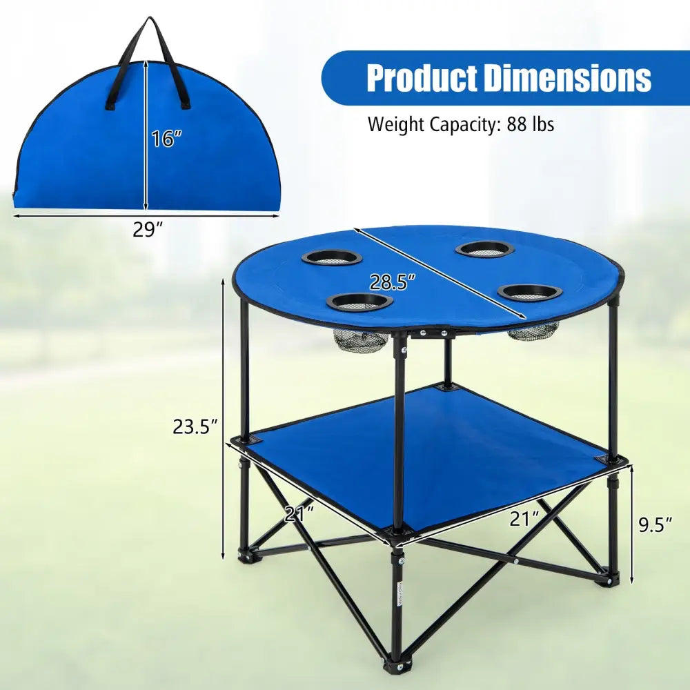 2-Tier Portable Picnic Table with Carrying Bag and 4 Cup Holders-Blue - Blue - Camping Furniture