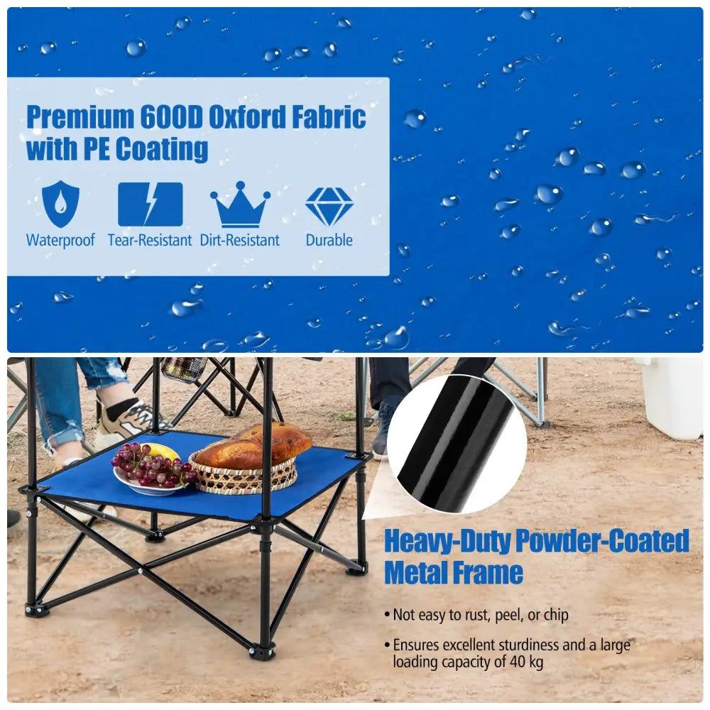 2-Tier Portable Picnic Table with Carrying Bag and 4 Cup Holders-Blue - Blue - Camping Furniture