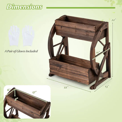 2-tier Raised Garden Bed Rustic Wood Wagon Planter with Drainage Holes and Semi-wheels-Coffee - Coffee - Raised Garden
