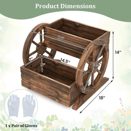 2-Tier Raised Garden Bed Rustic Wood Wagon Shape with Drainage Holes and Wheels-Coffee - Coffee - Raised Garden Beds