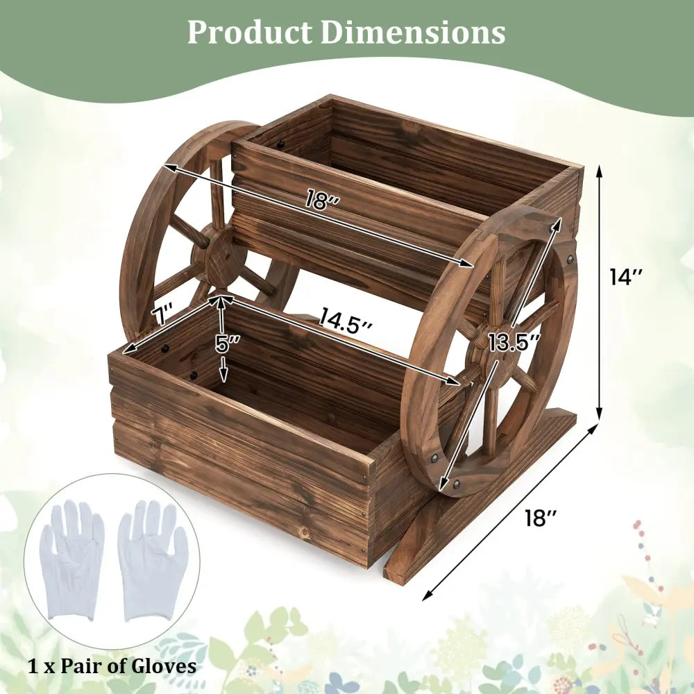 2-Tier Raised Garden Bed Rustic Wood Wagon Shape with Drainage Holes and Wheels-Coffee - Coffee - Raised Garden Beds