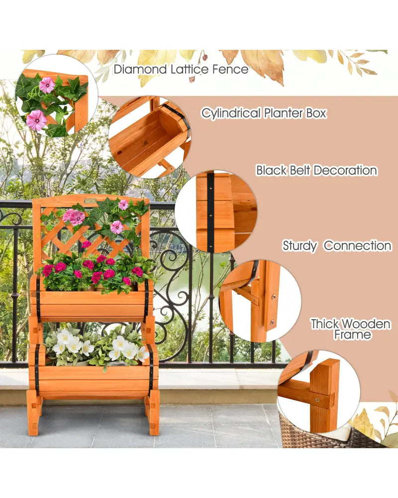2-Tier Raised Garden Bed with 2 Cylindrical Planter Boxes and Trellis-Orange - Orange - Raised Garden Beds