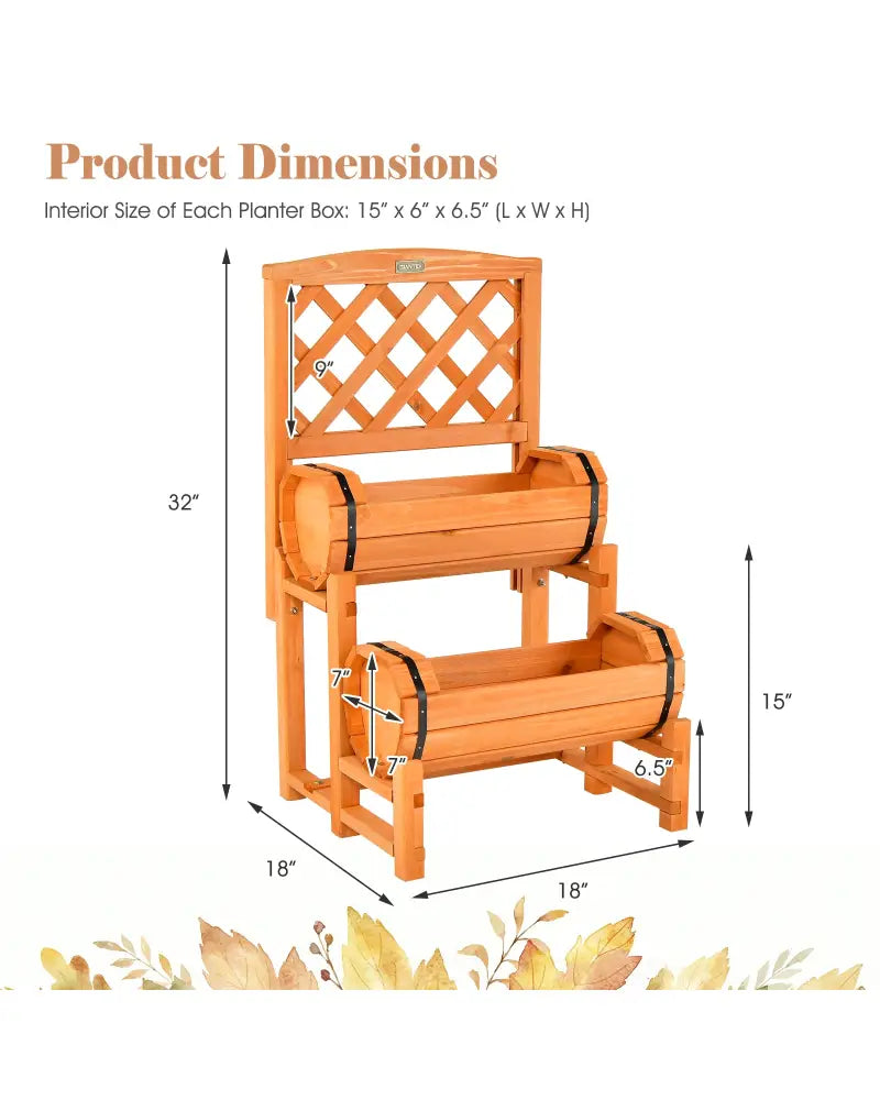 2-Tier Raised Garden Bed with 2 Cylindrical Planter Boxes and Trellis-Orange - Orange - Raised Garden Beds