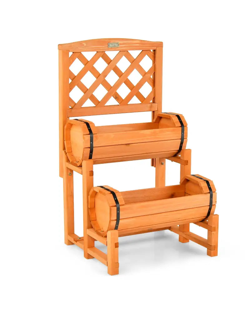 2-Tier Raised Garden Bed with 2 Cylindrical Planter Boxes and Trellis-Orange - Orange - Raised Garden Beds
