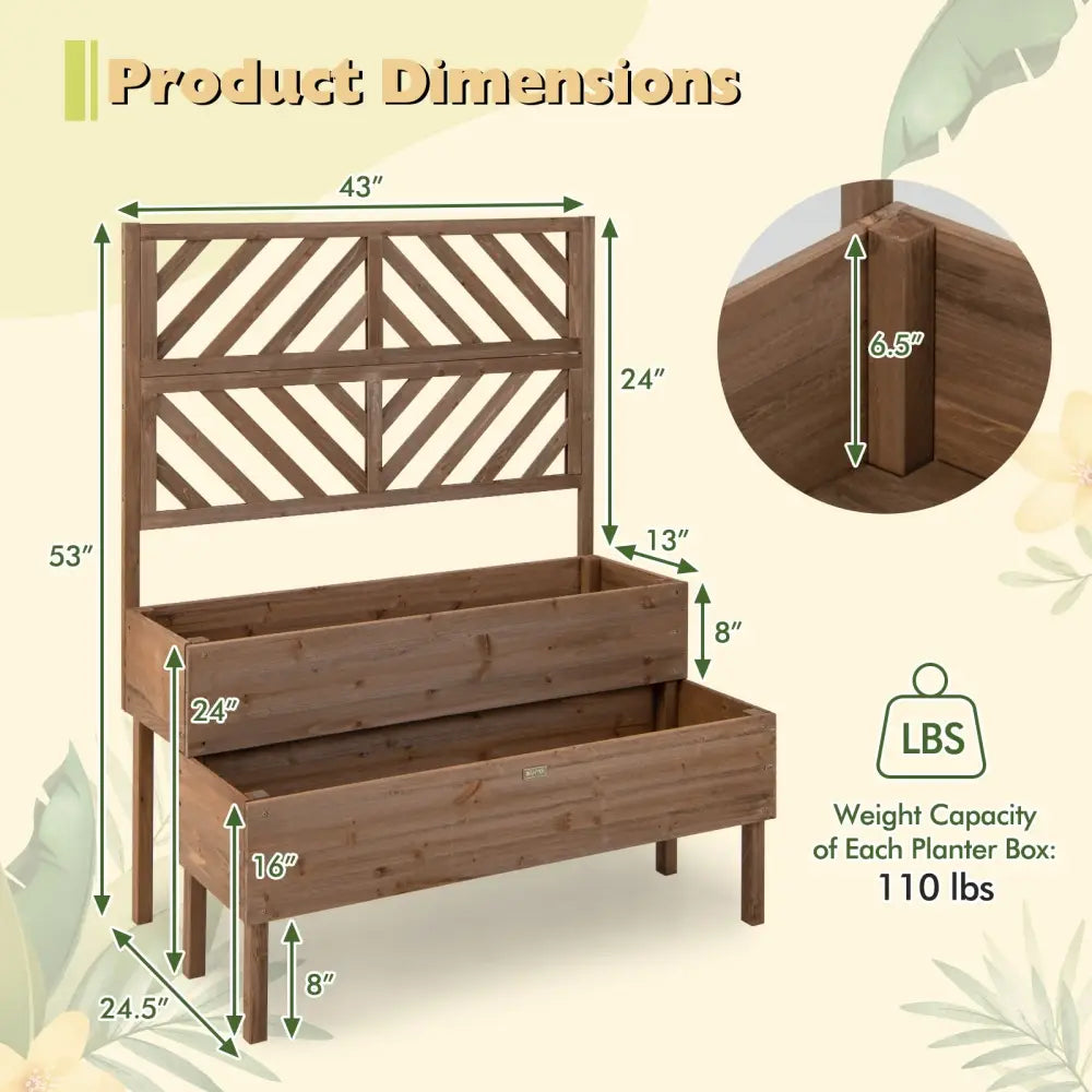 2-Tier Raised Garden Bed with Trellis-Brown - Brown - Raised Garden Beds