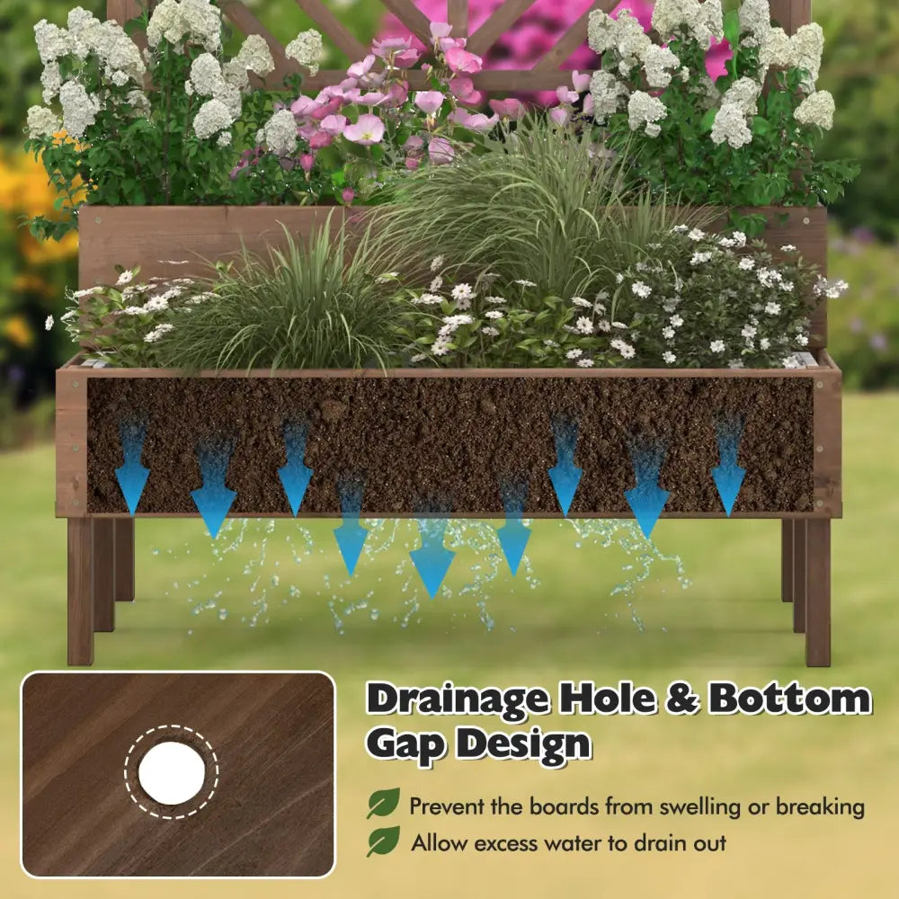 2-Tier Raised Garden Bed with Trellis-Brown - Brown - Raised Garden Beds