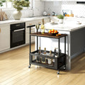 2-Tier Rolling End Table with Handle and Mesh Basket-Rustic Brown - Rustic Brown - End & Side Tables