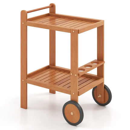 2 Tier Rolling Serving Cart with Wine Bottle Holders and 2 Rubber Wheels Costway