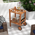 2 Tier Rolling Serving Cart with Wine Bottle Holders and 2 Rubber Wheels Costway