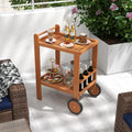 2 Tier Rolling Serving Cart with Wine Bottle Holders and 2 Rubber Wheels - Brown - Kitchen Islands & Carts