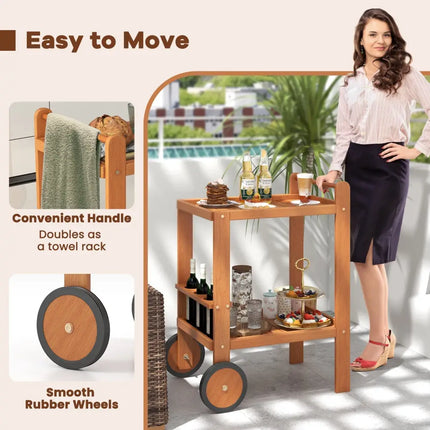 2 Tier Rolling Serving Cart with Wine Bottle Holders and 2 Rubber Wheels Costway