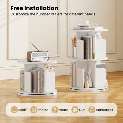 2-Tier Rotating Bookshelf with Dividers and Anti-falling Baffles-White Costway