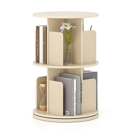 2-Tier Rotating Bookshelf with Dividers and Anti-falling Baffles-Natural Costway