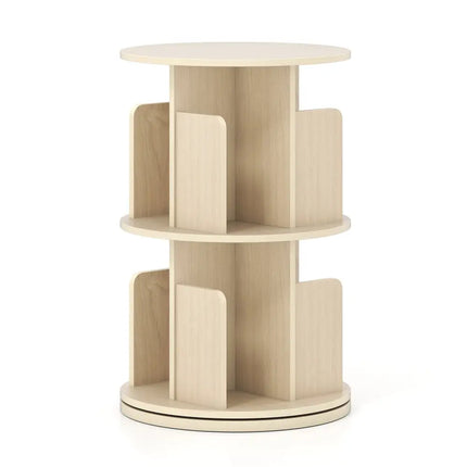2-Tier Rotating Bookshelf with Dividers and Anti-falling Baffles-Natural Costway