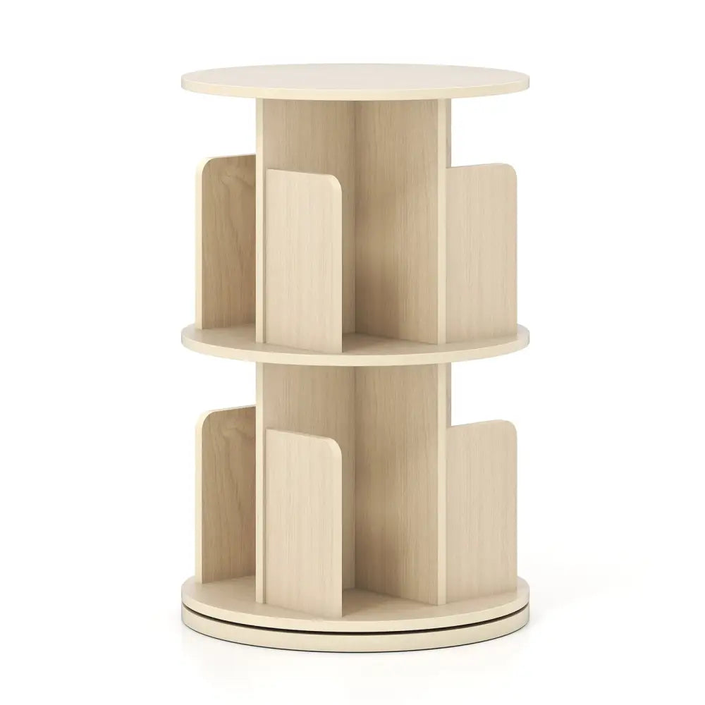 2-Tier Rotating Bookshelf with Dividers and Anti-falling Baffles-Natural Costway